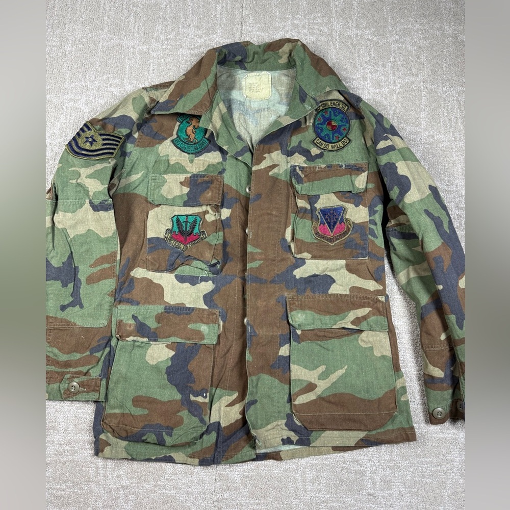 Vintage US Military Army Camo Patch Shirt Jacket Men Size Small - Picture 1 of 9
